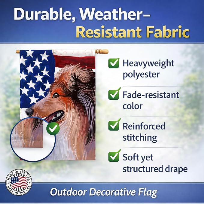 Caroline's Treasures CK6694CHF Scotch Collie Dog American Flag House Flag Large Porch Sleeve Pole Decorative Outside Yard Banner Artwork Wall Hanging, Polyester, House Size, Multicolor