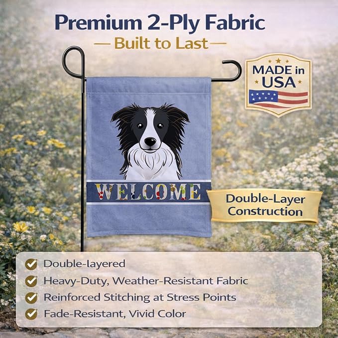 Caroline's Treasures BB1427GF Border Collie Welcome Garden Flag, Blue Mailbox Flag Decorative Yard Flag Banner Outside Patio Artwork Yard Flower Beds, Garden Size, Multicolor