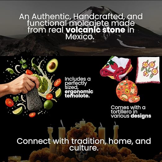 The Original Molcajete Mexicano Volcanic Rock Handmade of Authentic Lava Rock in Mexico - Molcajete de Piedra volcanica - Molcajete Mortar Pestle Bowl - Volcanic Rock Guacamole Maker