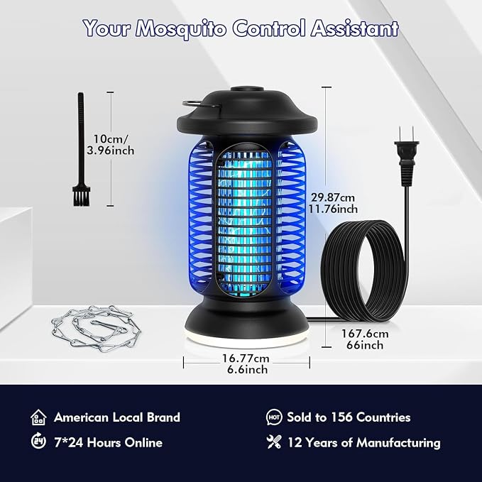 Bug Zapper Outdoor Indoor, Electric Fly Zapper Waterproof with LED Light, 18W Power & 4000V High-Voltage, Coverage Area of 1/2-1 Acre, 5.5ft Cord, Plug-in Mosquito Trap for Patio Backyard Garden