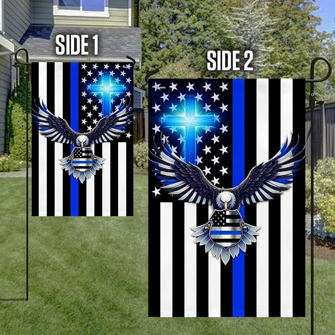 FLAGWIX American Flag - The Thin Blue Line. Police. Law Enforcement American Eagle Flag TPT1581F, Garden Flag (11.5" x 17.5") - USA Flags Premium Polyester - Decorative Indoor Outdoor Flag