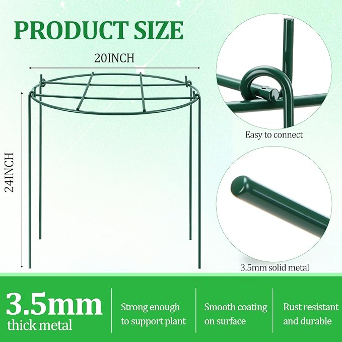 Novabright 2 Pcs 24" H x 20" D Large Peony Cage and Support Grow Through Plant Supports Round Garden Flower Stake Plants Ring Hoop for Outdoor Floral Tomato Vegetable Improve Planting Success Rate