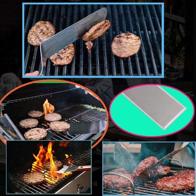 La Cuisine 8 PCs Flat-Top Griddle BBQ Accessories Kit including solid & perforated Spatulas, Fork, Tong, Cast Iron Meat Press, Condiment Squeeze Bottles for Grilling Hibachi and Teppanyaki Cooking