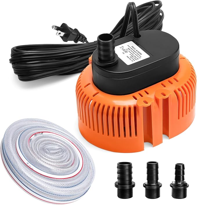 Sump Pump,Pool Cover Pump above Ground | For Swimming Pool Basement Garden Pond Tubs Draining,75W,Max Flow:850GPH,3 Adapters,25 Ft Power Cord (Orange)