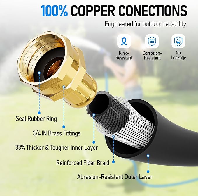 SPECILITE Retractable Hose Reel with 5/8'' Hot/Cold Garden Water Pipe 50ft, -50℉ -190℉, Heavy Duty Metal Wall Mount Spool, with 6ft Lead Hoses, Nozzle, 3/4'' Brass Fittings for Garage, Yard, Black