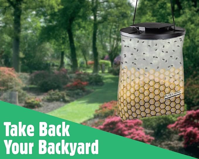 Flies Be Gone Fly Trap - Disposable Protein-Powered Attractant Fly Catcher - Natural Bait Trap for Patios, Ranches, Outdoor Environments - Easy to Use Outdoor, Keeps Flies from Coming Indoors