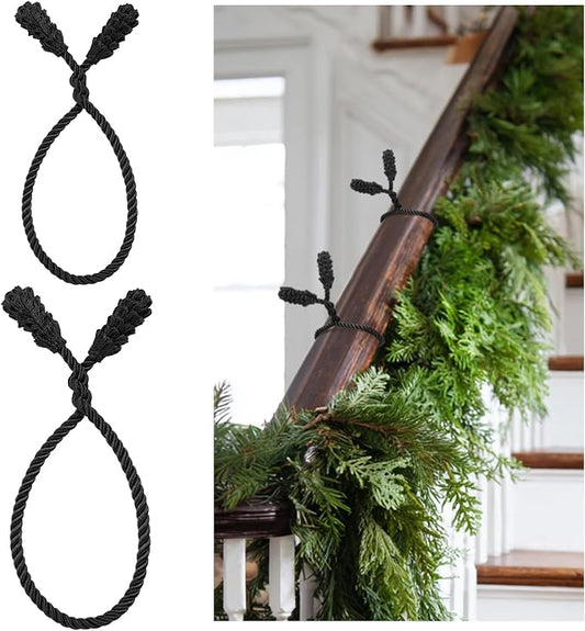 Riakrum 20 Pcs Christmas 20 Inches and 16 Inches Set Decorative Garland Twist Ties Garland Decor for Xmas Holiday Lights Bannisters Stairways Railings (Black)