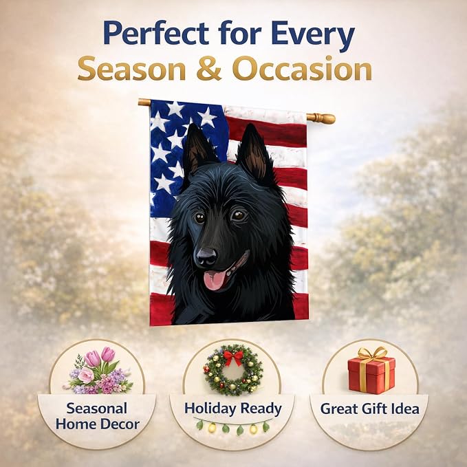 Caroline's Treasures CK6692CHF Schipperke Dog American Flag House Flag Large Porch Sleeve Pole Decorative Outside Yard Banner Artwork Wall Hanging, Polyester, House Size, Multicolor