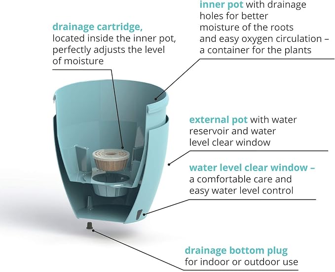 DECOPOTS - Self Watering Planter - Indoor Decorative Flower Pot with Drainage Cartridge and Water Level Indicator (Diameter 11.2", Transparent)