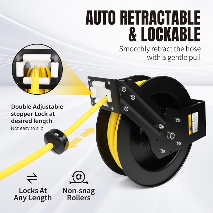 MaxWorks Retractable Air Hose Reel - 3/8 x 50 ft Hybrid - 250 PSI (51240)