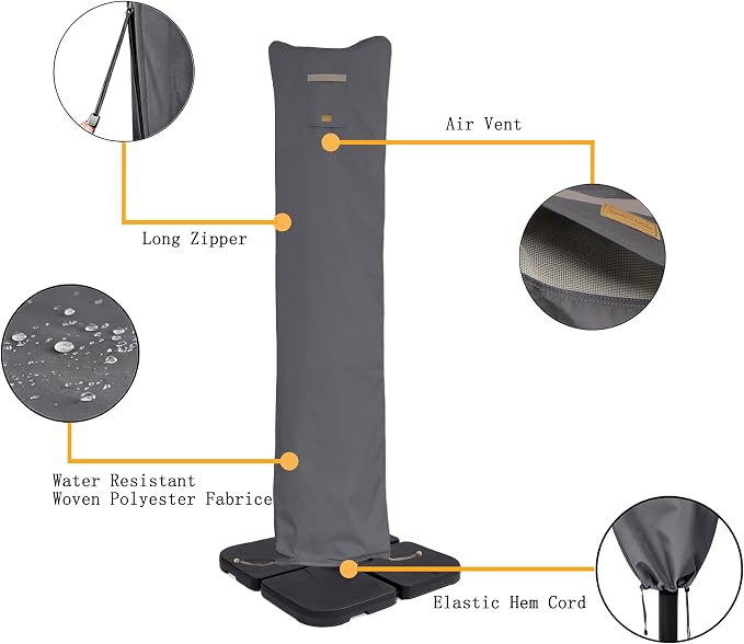 Patio Umbrella Cover for Market & Offset Umbrella,Banana Style Umbrella, Water Resistant, with Zipper and Rod (Cantilever (Dark Grey/WD), Cantilever 9'-13')
