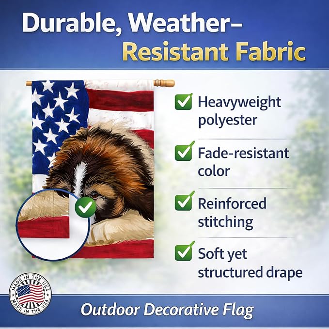 Caroline's Treasures CK6465CHF Bucovina Shepherd Dog American Flag House Flag Large Porch Sleeve Pole Decorative Outside Yard Banner Artwork Wall Hanging, Polyester, House Size, Multicolor