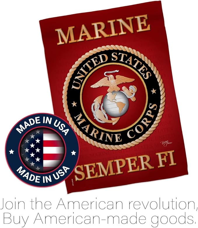 Marine Corps Garden Flag - Set Wall Holder Armed Forces USMC Semper Fi United State American Military Veteran Retire Official - House Banner Small Yard Gift Double-Sided Made in USA 13 X 18.5