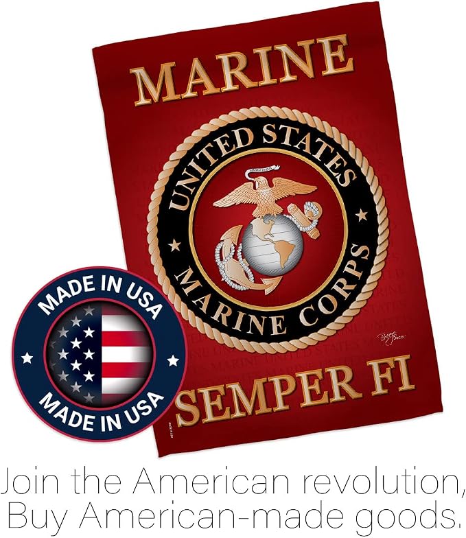 Marine Corps Garden Flag - Set Wall Hanger Armed Forces USMC Semper Fi United State American Military Veteran Retire Official - House Banner Small Yard Gift Double-Sided Made in USA 13 X 18.5