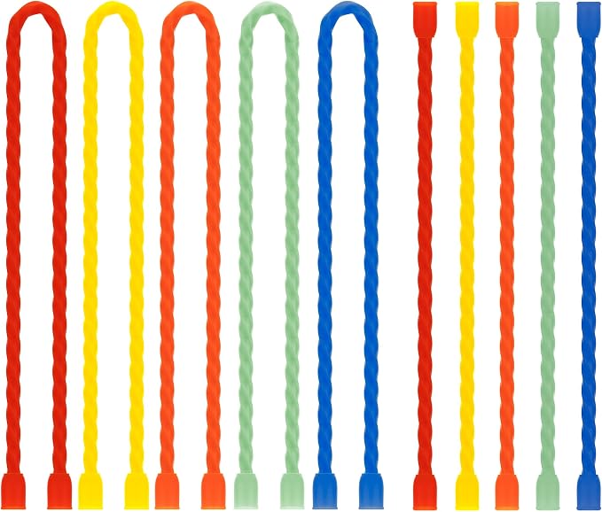 10 PCS Silicone Cable Ties - Reusable Rubber Twist Ties Bendable Steel-Core Cable Ties for Bundling and Holding, All Purpose Cord Tie for Indoor and Outdoor (6"+12")
