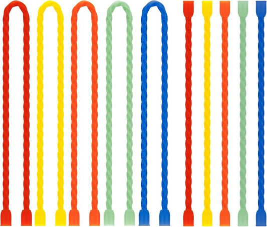 10 PCS Silicone Cable Ties - Reusable Rubber Twist Ties Bendable Steel-Core Cable Ties for Bundling and Holding, All Purpose Cord Tie for Indoor and Outdoor (6"+12")