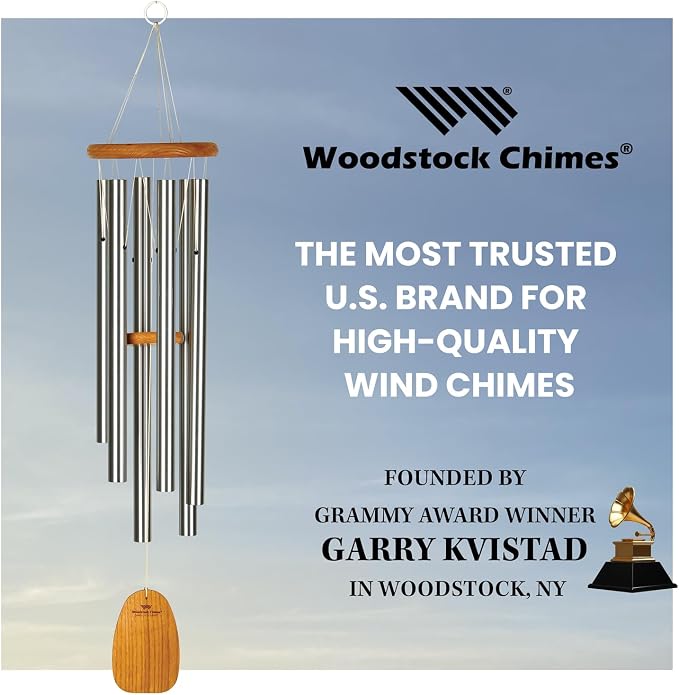 Woodstock Wind Chimes for Outside Garden Decor Outdoor and Patio Decor Front Porch Decor 36" Silver Woodstock Chimes Original Wind Chime Chimes of Olympos Wind Chimes (OWS)