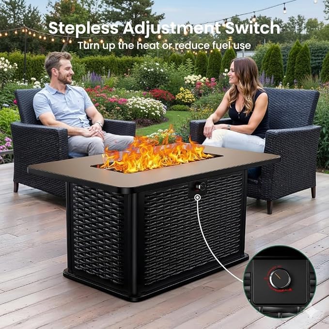 Ciays 43-Inch Rectangular Propane Fire Pit Table - 60,000 BTU, CSA-Certified 2-in-1 Design, 304 Stainless Steel H-Burner, Included Cover & Lava Rocks - Ideal for Gatherings & Parties