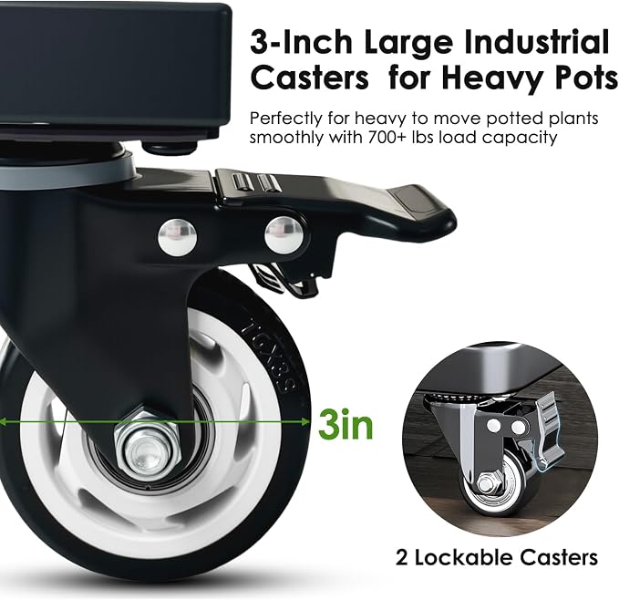 25" Plant Stand with Wheels Heavy Duty,Extra Large Metal Plant Caddy with Industrual Caster,Rolling Square Plant Rollers for Large Pots Plants,Plant Dolly for Indoor Outdoor Use