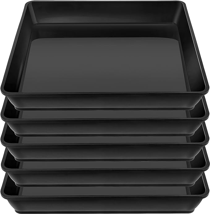 LWALRS Square Plant Saucer 12 Inch 5 Pack, Plastic Plant Water Dray Tray, Flower Pot Saucers, Square Planters for Indoors and Outdoors Plants, Garden Saucer for Plant Pots Black.