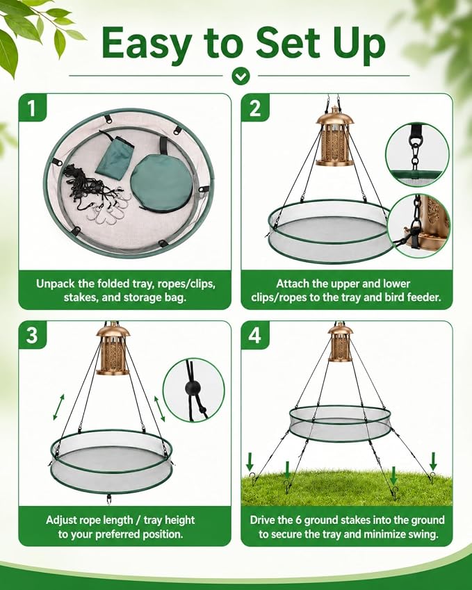 2-Pack Bird Seed Catcher Tray for Outdoor Hanging Feeders, 24" Large Upgraded Anti-Flip Feeder Tray with 4" Deep Windproof Platform, Stable Design to Catch Dropped Seeds, Fits Most Bird Feeders