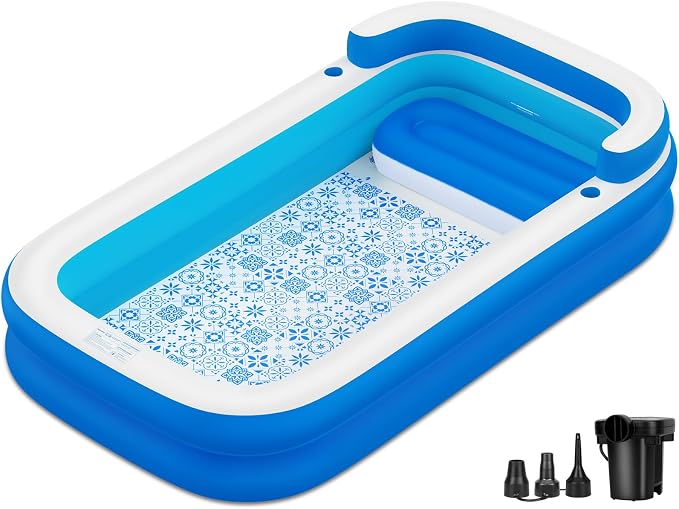 Extra Large Inflatable Pool for Adults 120"x85"x26" – Blow Up Pool with Seats & Backrest, Fits 10 Adults, Air Pump Included, Heavy Duty Above Ground Family Swimming Pool, Inflatable Pool for Backyard