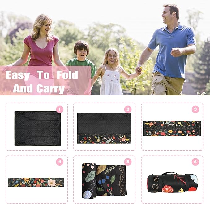 Picnic Blankets Extra Large Waterproof, 80"x 60"Tie-dye Beach Mat with Corner Pockets Windproof Sandproof Foldable Portable 3-Layer Mat Darker for Wet Grass,Parks,Music Festival,Camping,Concerts