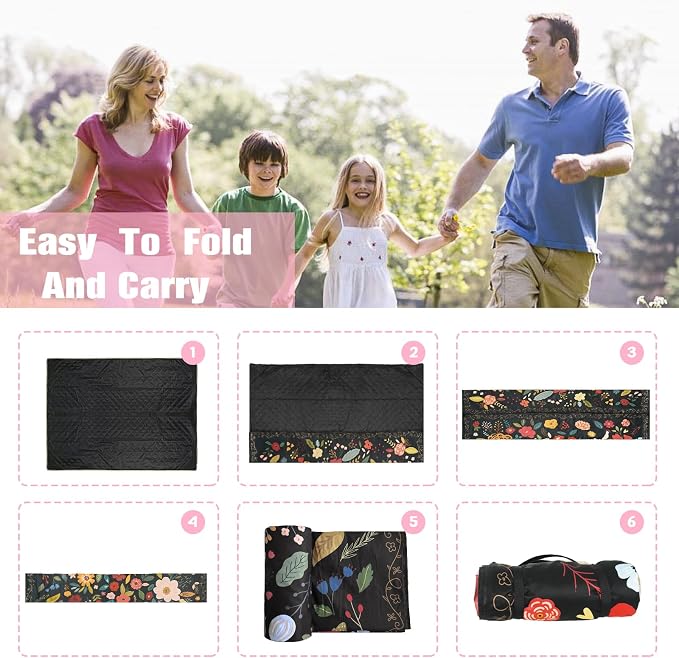 Picnic Blankets Extra Large Waterproof, 80"x 60" Vintage Boho Beach Mat with Corner Pockets Windproof Sandproof Foldable Portable 3-Layer Mat Darker for Wet Grass,Parks,Music Festival,Camping,Concerts