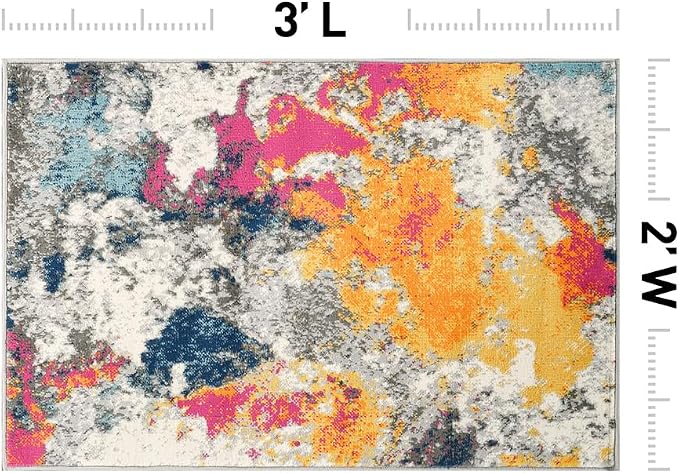 Rugshop Modern Abstract Living Room Non-Shedding Area Rug Multi 2' x 3' | Rectangular, Size 2' x 3', Bedroom, Dining Room, Home Office, Kitchen, Entryway, Hallway, Nursery, Kids Room, Guest Room