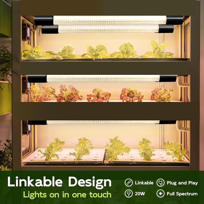 Hlite LED Grow Light 16 inch, Hanging Full Spectrum Linkable 2 Pack | Linkable Plant Grow Lights for Indoor Plants, Plug and Hanging with On/Off Switch, Seedling to Flowering, Yellow