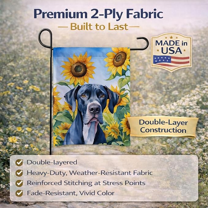 Caroline's Treasures DAC6091GF Great Dane in Sunflowers Garden Flag Mailbox Flag Decorative Yard Flag Banner Outside Patio Artwork Yard Flower Beds, Garden Size, Multicolor