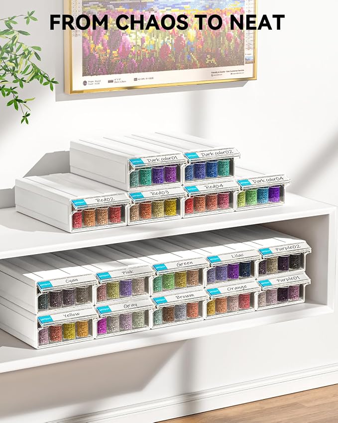 ARTDOT 4-Pack Interlocking Storage Containers for Diamond Art Kits for Adults, 128 Slots Storage Box for Diamond Painting Accessories and Tools