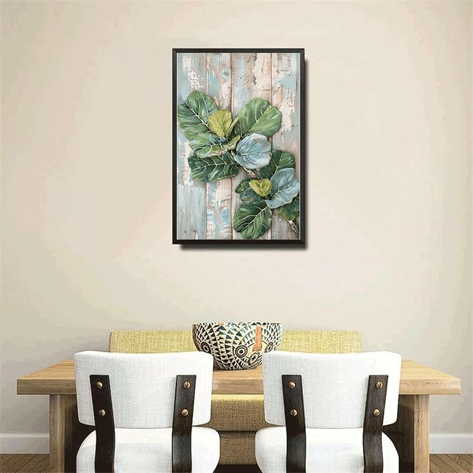Metal Sign Tin Sign Vintage Wall Art Fiddle Leaf Fig Shabby Chic Tin Sign for Rustic Boho Decor Cottage Gardens and Vintage Art Lovers Minimalist Wall Art for Club 6×8 Inches with Metal Frame