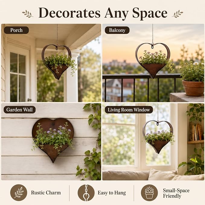 Metal Hanging Planters for Indoor & Outdoor Plants - Heart Shaped Planters for Wall or Window,Garden Patio or Indoor Decor for Women(Cooper)
