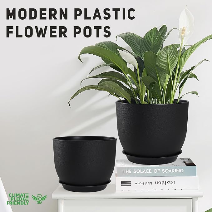 YNNICO Plant Pots 10/9/8/7.5/7 inch Set of 5,Flower Pots with Multi Mesh Drainage Holes, Large Planters for Indoor Outdoor Garden Plants and Flowers. (Black)