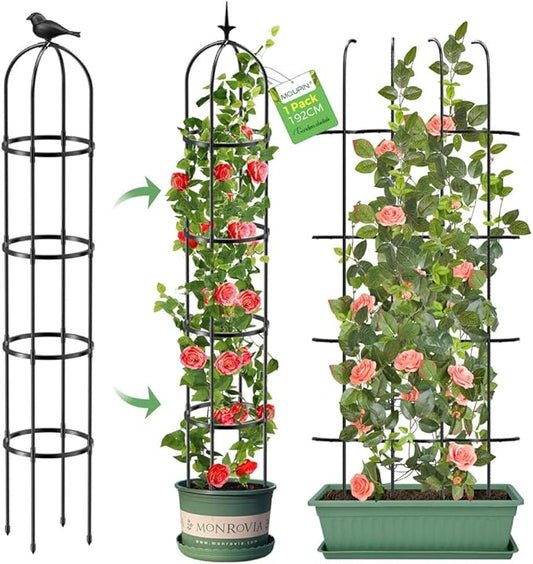 Tower Obelisk Garden Trellis for Climbing Plant，6.3FT/75.6" Rustproof Metal Potted Plant Climbing Support for Indoor Outdoor Flowers Vegetable Fruits Vines Support (2PCS)