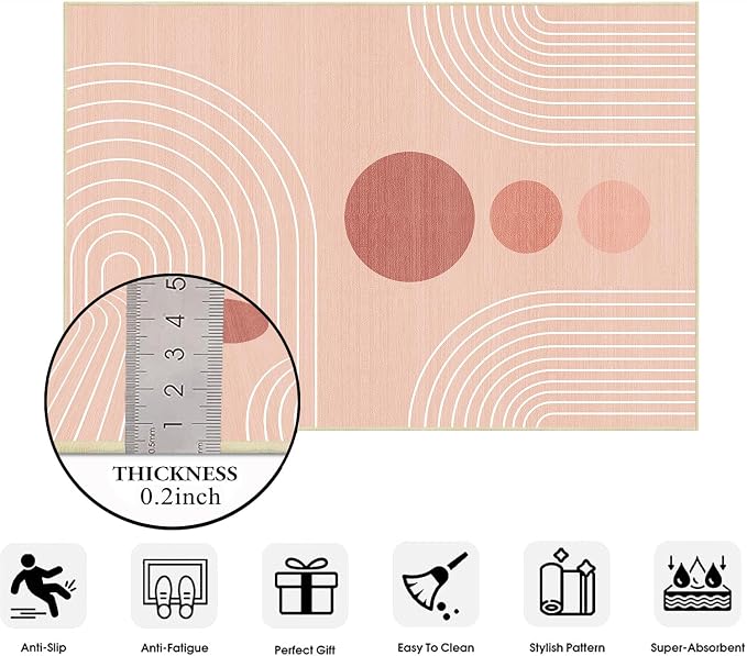 Boho Rug 4x6 Modern Geometric Minimalist Abstract Area Rug for Living Room Pink Mid Century Modern Contemporary Machine Washable Non-Slip Printed Low-Pile Carpet Dining Room Bedroom Office Pink