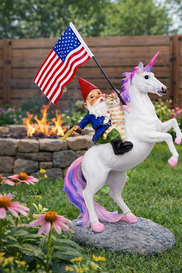 Funny Guy Mugs Garden Gnome Statue - The Ultimate Trio: Cat, Gnome & Unicorn Statue - Indoor/Outdoor Garden Gnome Sculpture for Patio, Yard or Lawn