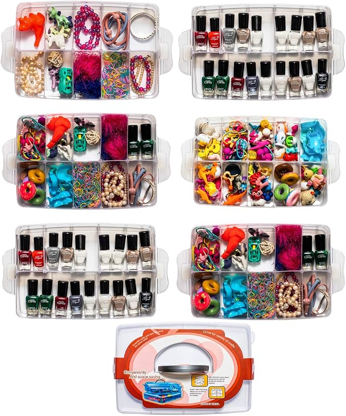 Sooyee 6 Layers Stackable Storage Container Clear 60 Adjustable Compartments, Compatible with Small Toys Arts and Crafts Piping Tips Hardware Storage Organizer
