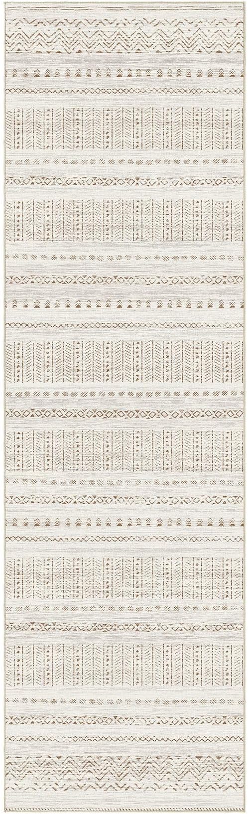 cotiled Hallway 2.6x8 Runner Rugs Washable Boho Rug Brown/Cream | Stain Resistan Indoor Carpet for Entryway Kitchen Laundry Room Bedroom