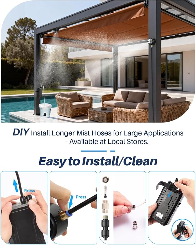 Portable Misting System with Water Pump, 6000mAh Outdoor Misters for Outside Patio, Magnetic Water Cooling Fan Misters Set for Patio, Industrial Fan, Canopy, Sports, Greenhouse, Beach, Dugout, Camping
