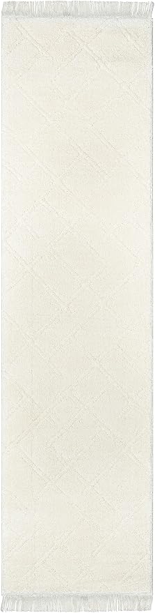 Well Woven Allie Ivory Cream Angles Geometric Runner Rug 3x10 (2'7" x 9'10" Runner) - Soft High-Low Style for Hallway & Entryway