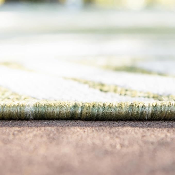 Unique Loom Outdoor Botanical Collection Area Rug - Palm (4' 1" Round, Green/ Ivory)