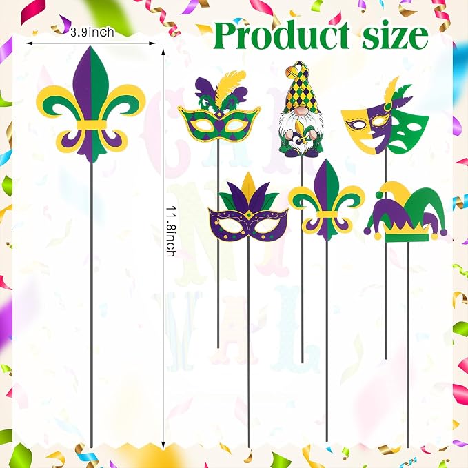 Pickmesh 6 Pcs 12" H Mardi Gras Metal Yard Sign Metal Yard Sign Barn Garden Stake for Mardi Gras Planter Pot Walkway Pathway Outdoor Decor Lawn Decoration