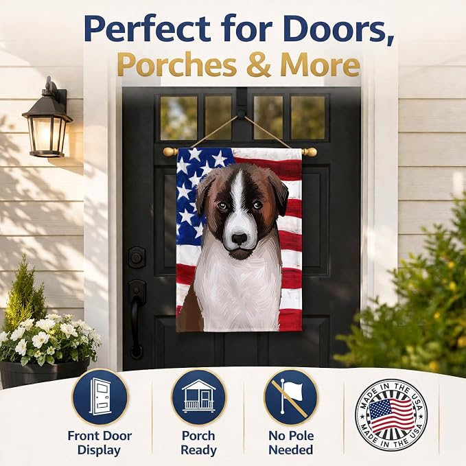 Caroline's Treasures CK6477CHF Cao de Gado Transmontano American Flag House Flag Large Porch Sleeve Pole Decorative Outside Yard Banner Artwork Wall Hanging, Polyester, House Size, Multicolor