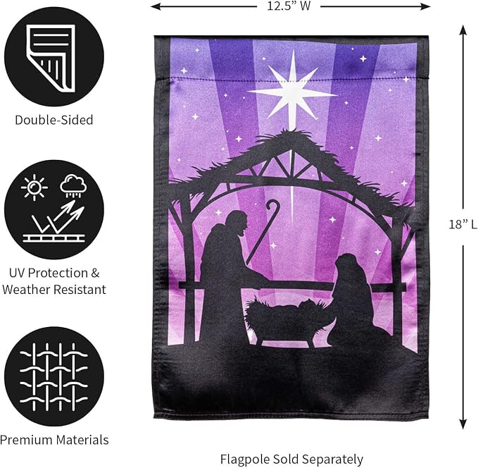 Evergreen Flag Nativity Lustre Reversible Garden Flag 12x18 Inches Double Sided | Christmas Garden Flag for Outside| Weather and Fade Resistant | Outdoor Flag For Yards and Gardens