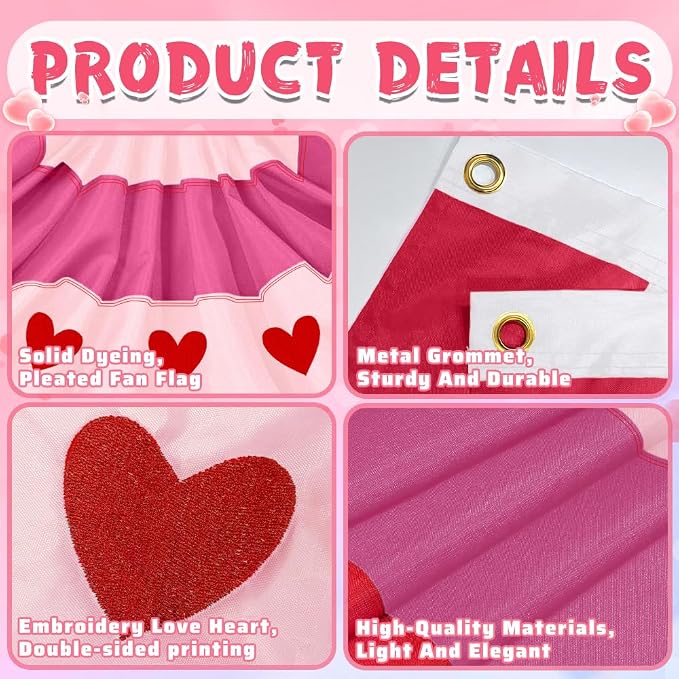 4Pack Lesbian Pride Bunting Flag 2 x 4 Ft, Pink Red White Heart Pleated Fan Flag for Pride Month, WLW Wedding Decorations, LGBTQ Love Party Banner, Same-Sex Wedding, Porch Wall Fence Decor