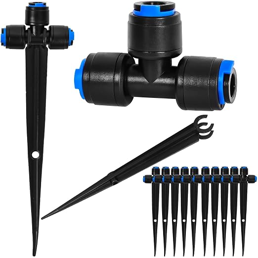 10 Pack 1/4" Drip Irrigation Tee Connectors, Quick Connect Universal Drip Irrigation Tubing Coupling Valve, Connector Locking Fitting for Sprinkler or Drip Irrigation System Parts & Connectors