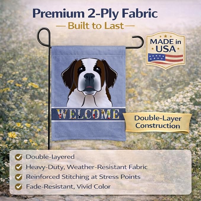 Caroline's Treasures BB1432GF Saint Bernard Welcome Garden Flag, Blue Mailbox Flag Decorative Yard Flag Banner Outside Patio Artwork Yard Flower Beds, Garden Size, Multicolor