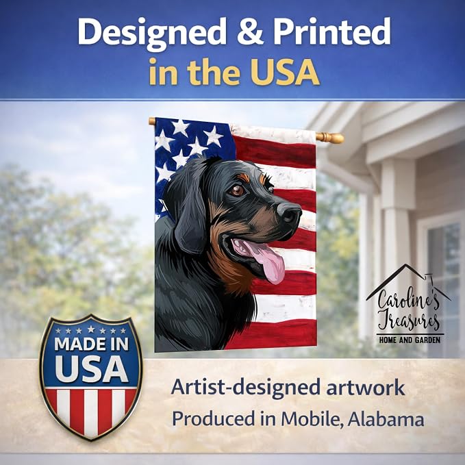 Caroline's Treasures CK6653CHF Polish Hunting Dog American Flag House Flag Large Porch Sleeve Pole Decorative Outside Yard Banner Artwork Wall Hanging, Polyester, House Size, Multicolor